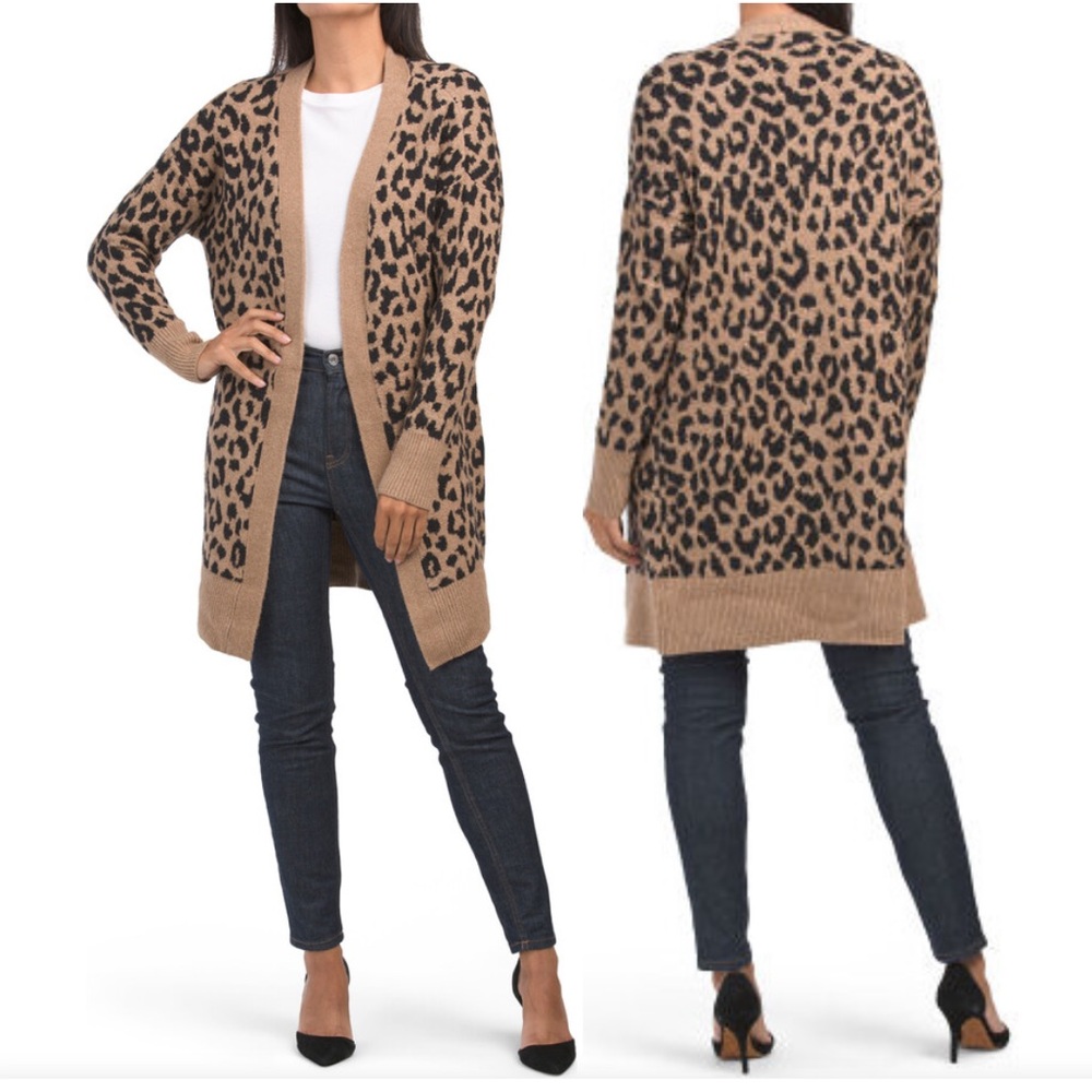 Sincerely Jules Leopard Cardigan long sleeve duster sweater large black & brown